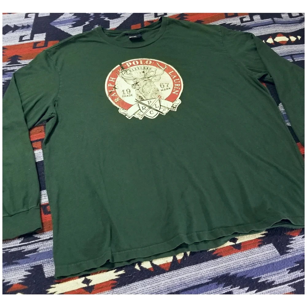 VINTAGE 90'S POLO RALPH LAUREN LONG SLEEVE GRAPHIC TSHIRT- MEN'S SIZE XLARGE